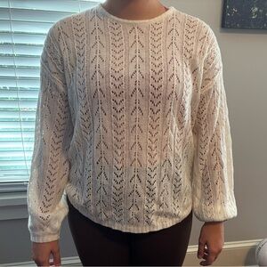 New Bishop + Young Anthropologie Pointelle Crewneck Sweater – Size M - white